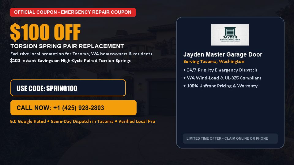 Jayden Master Garage Door $100 OFF Dual Torsion Spring Replacement in Tacoma, WA