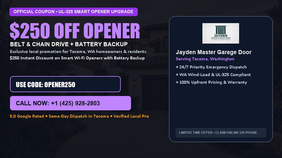 Jayden Master Garage Door $250 OFF Premium LiftMaster Opener Installation in Tacoma, WA