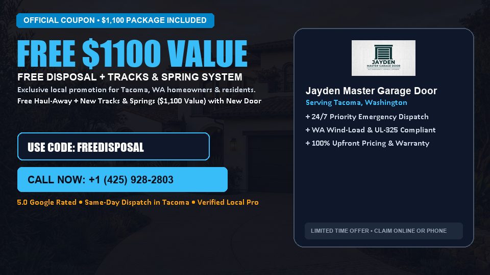 Jayden Master Garage Door FREE Haul-Away & Heavy-Duty Tracks with New Door in Tacoma, WA