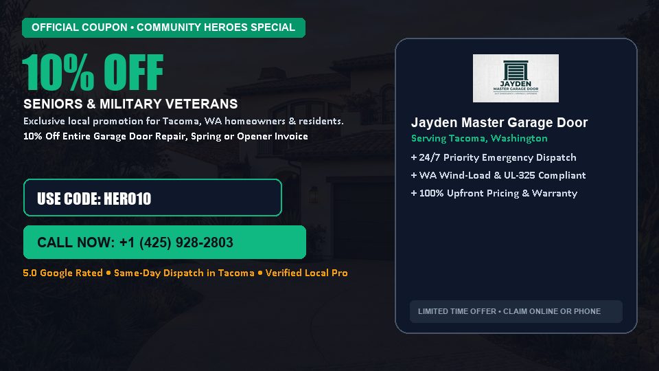Jayden Master Garage Door 10% OFF Seniors & Military Veterans in Tacoma, WA